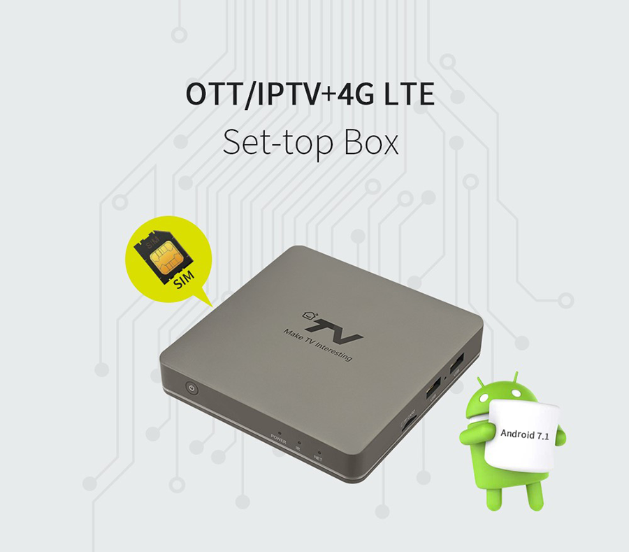 Quad Core 4K Android OTT TV box with 4G-LTE SIM Card Slot 