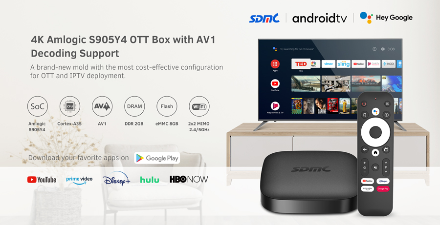 Boîtier décodeur 12,0 du jeu 4K OTT Android de médias d'OS d'Android IPTV  S905y4 2.4G/5G WiFi Bt4.2