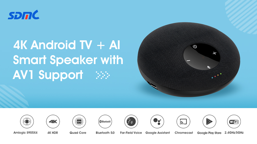 AV1 Android TV™ Box & AI Smart Voice Control Speaker 